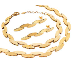 komplet złotej biżuterii elementowej kolczyki naszyjnik bransoletka