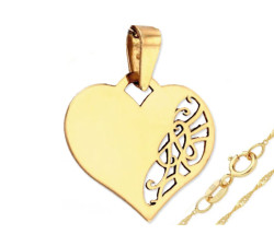 Złoty komplet biżuterii ażurowe serce 585 łańcuszek