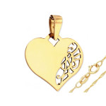 Złoty komplet biżuterii 585 gładkie serce z ażurem wzór origami
