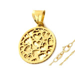 Złoty komplet biżuterii 585 diamentowane kółeczko w serduszka na łańcuszku singapur