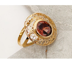 Złoty pierścionek bursztynowa cyrkonia 585