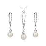 Komplet biżuterii z eleganckimi białymi perłami sopelki krople na prezent