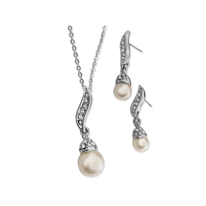 Zestaw biżuterii elegancki wzór z cyrkoniami i białymi perełkami na prezent