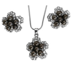 Zestaw biżuterii czarne perły kwiatuszki