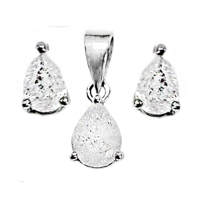 Srebrny komplet biżuterii 925 z mlecznymi kryształkami wisiorek i kolczyki
