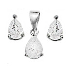 Srebrny komplet biżuterii 925 z mlecznymi kryształkami wisiorek i kolczyki