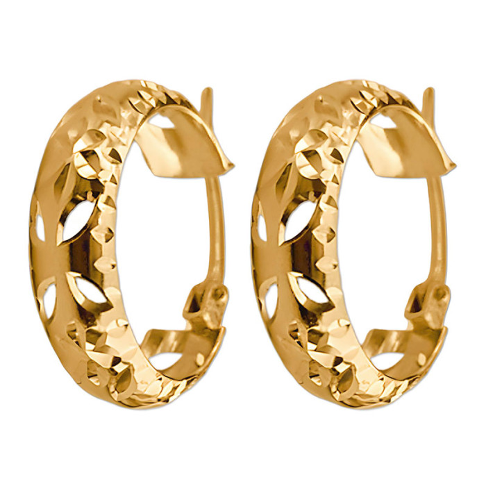 Złote kolczyki diamentowane 585 ażurowe szerokie koła błyszczące kółeczka na prezent
