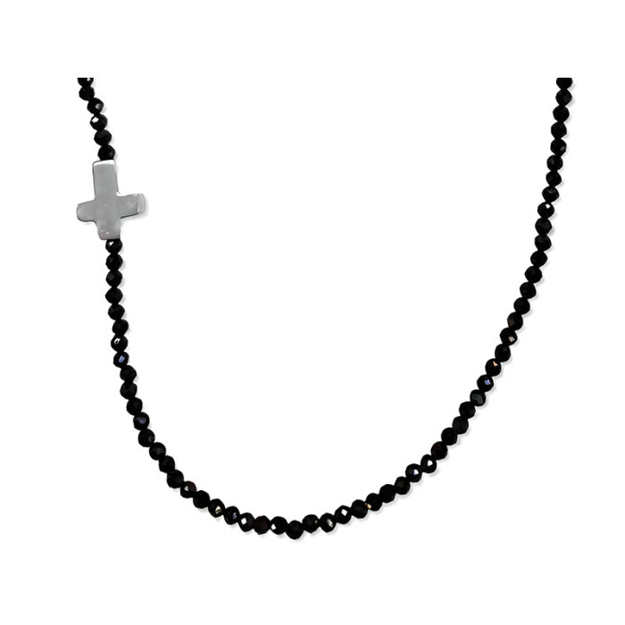 Srebrny naszyjnik 925 z wyjątkowym gładkim krzyżem i hematytami