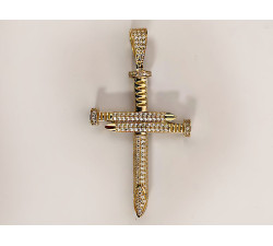 Złota zawieszka w kształcie krzyża z gwoździ 585