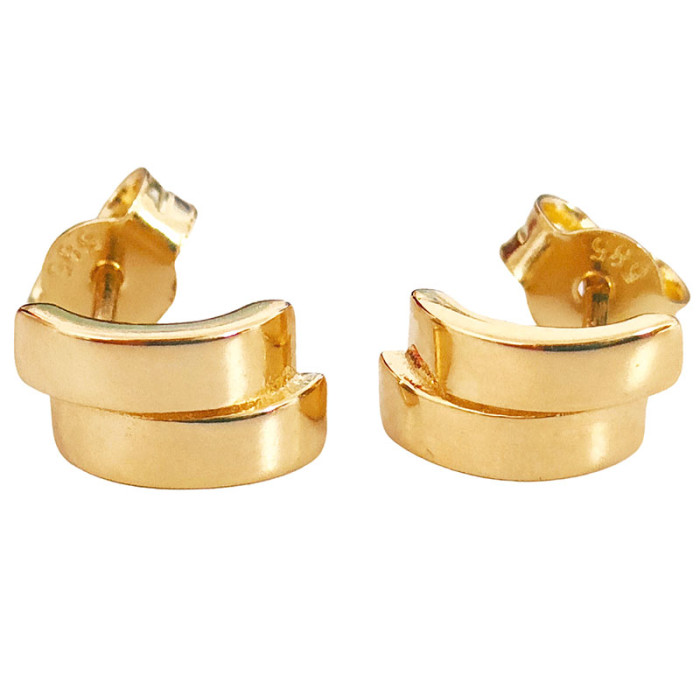 Złote kolczyki 585 podwójne gładkie przecinki nowoczesny wzór na sztyft prezent wkrętki