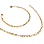 Złoty komplet 585 elegancki wzór z diamentowanymi blaszkami oraz ażurem na prezent naszyjnik z bransoletką