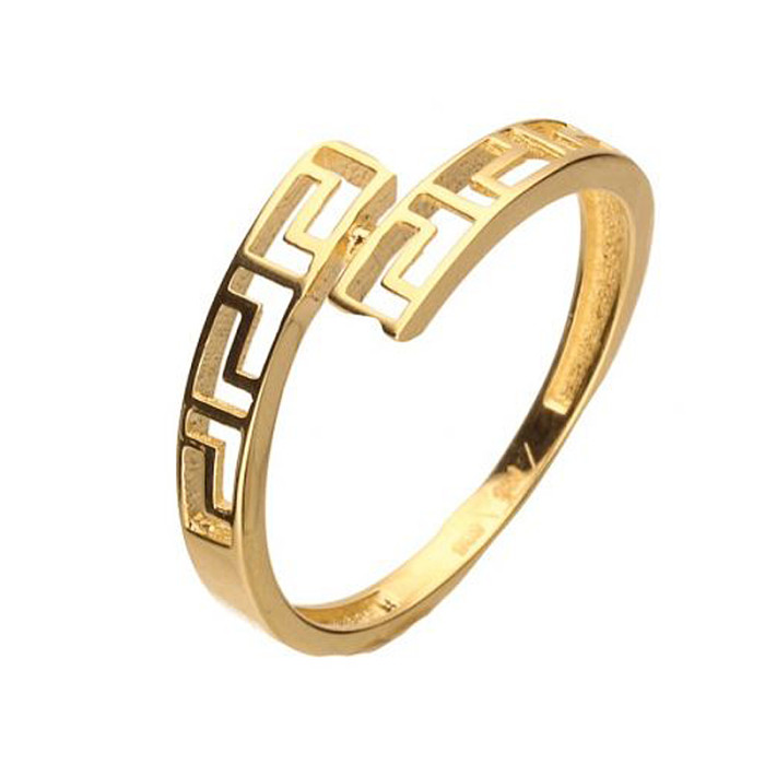 Złoty pierścionek 585 ażurowy nowoczesny wzór grecki r18