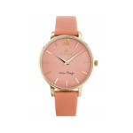 Złoty damski zegarek na różowym pasku ze skóry na prezent dla kobiety