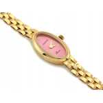 Złoty zegarek damski 585 owalny z różową tarczą Geneve 16 g