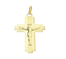 Złota zawieszka 585 Krzyżyk z Jezusem Chrystusem szeroki 3.93 g