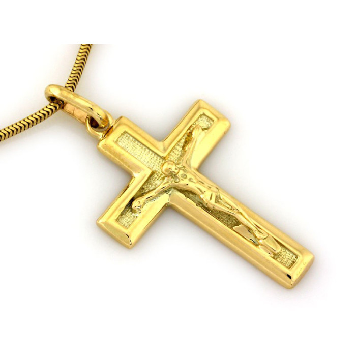 Złota zawieszka 585 Krzyżyk z Jezusem Chrystusem szeroki 6.44 g