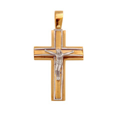 Złota zawieszka 585 Krzyżyk z Jezusem Chrystusem z białym złotem 4.60 g