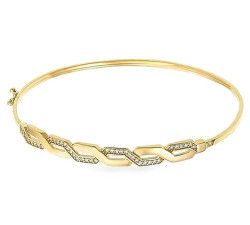 Złota bransoletka 375 sztywna bangle z przeplatanką cyrkonie 3,70 g