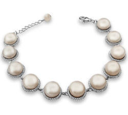 Srebrna bransoletka 925 perły z cyrkoniami