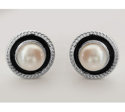 Srebrne kolczyki 925 z perłą i emalią