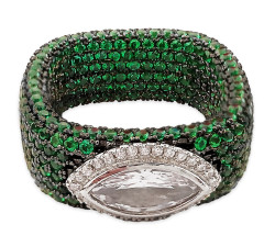 Srebrny rodowany pierścionek 926 zielone cyrkonie