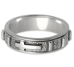 Srebrny pierścionek 925 szerokie wzór z ruchomym różańcem gładki błyszczący krzyż na prezent