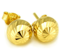 Kolczyki z żółtego złota 585 diamentowane kuleczki na sztyfcie 14kt