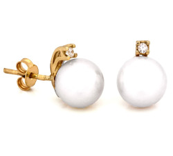 Kolczyki złote 585 białe kuleczki perła na sztyfcie klasyczne dyskretne wkrętki
