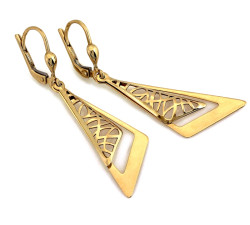 Kolczyki złote długie wiszące 585 modne ruchome trójkąty ażurowy wzór na prezent