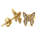 Złote kolczyki 585 delikatny motylki ozdobione cyrkoniami na sztyfcie