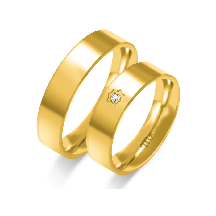 Ślubna złota obrączka 585 z cyrkoniami