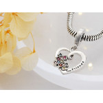 Srebrny charms 925 serce puzzel z kolorowymi cyrkoniami beads