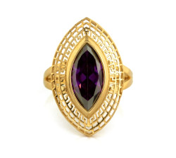 Złoty pierścionek 585 duży pierścień z fioletowym kamieniem