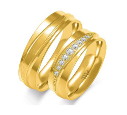Obrączka ślubna złota 14k 585 z diamentami grawerowana