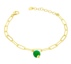 Srebrna złocona bransoletka 925 z zieloną kulką