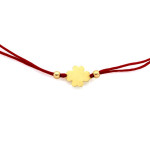 Złota bransoletka 585 na czerwonym sznurku ze złotą koniczynką