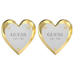 Kolczyki GUESS dwukolorowe serca z napisem na sztyft HEART LOCK STUDS