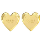 Kolczyki GUESS pozłacane serca z logo na sztyft HEART LOCK STUDS