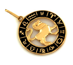 Złota zawieszka 585 znak zodiaku Lew z czarną emalią nowoczesna stylowa 14k