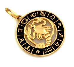 Złota zawieszka 585 zodiak Rak z czarną emalią, modny design (14k)