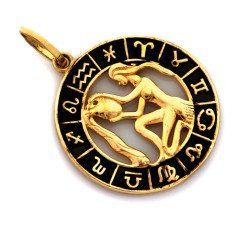 Złota zawieszka 585 znak zodiaku Wodnik z czarną emalią 14k