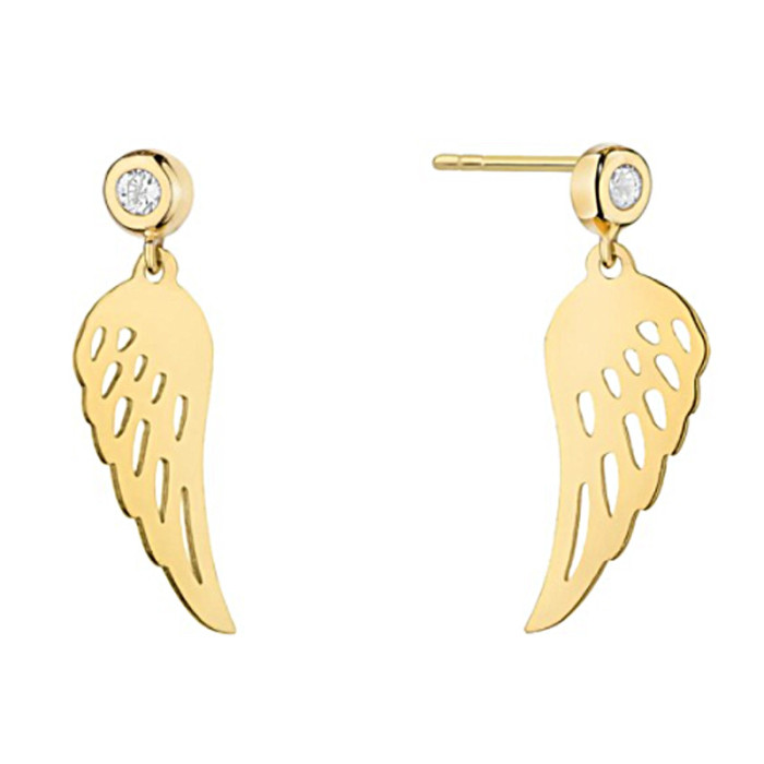 Złote kolczyki 585 skrzydła anioła z cyrkonią