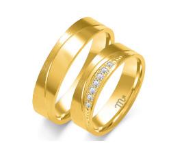 Obrączka ślubna złota 585 z diamentami grawerowana