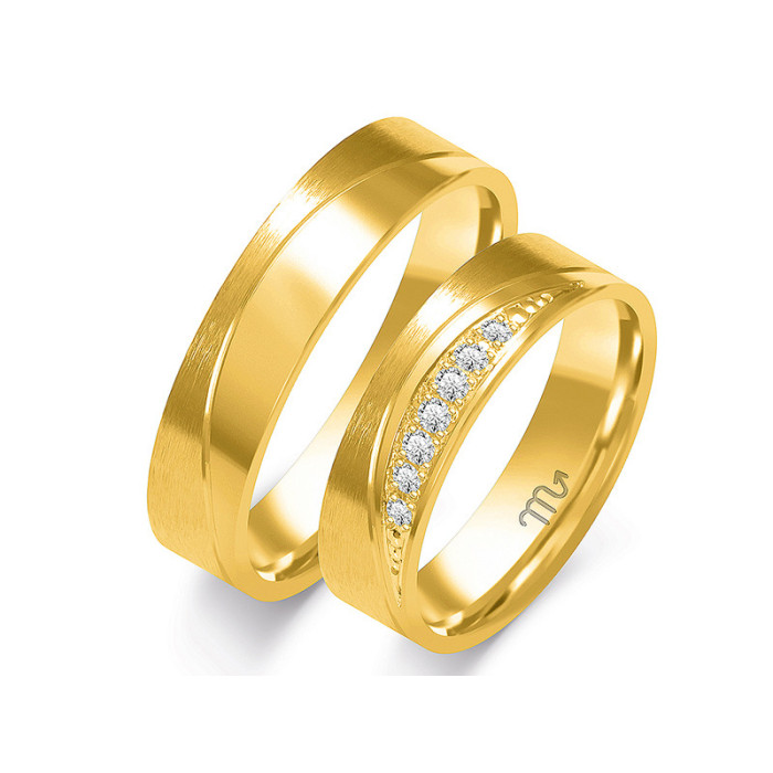 Obrączka ślubna złota 585 z diamentami grawerowana
