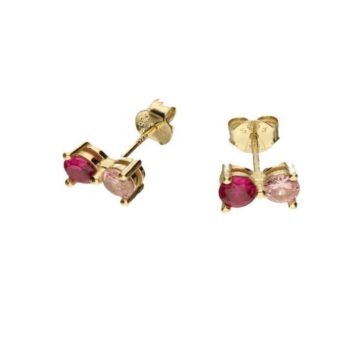 Srebrne złocone kolczyki 925 z różowymi cyrkoniami 1,50g