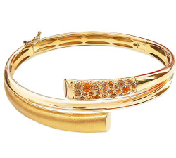 Złota bransoletka 585 elegancka bangle sztywna z cyrkoniami