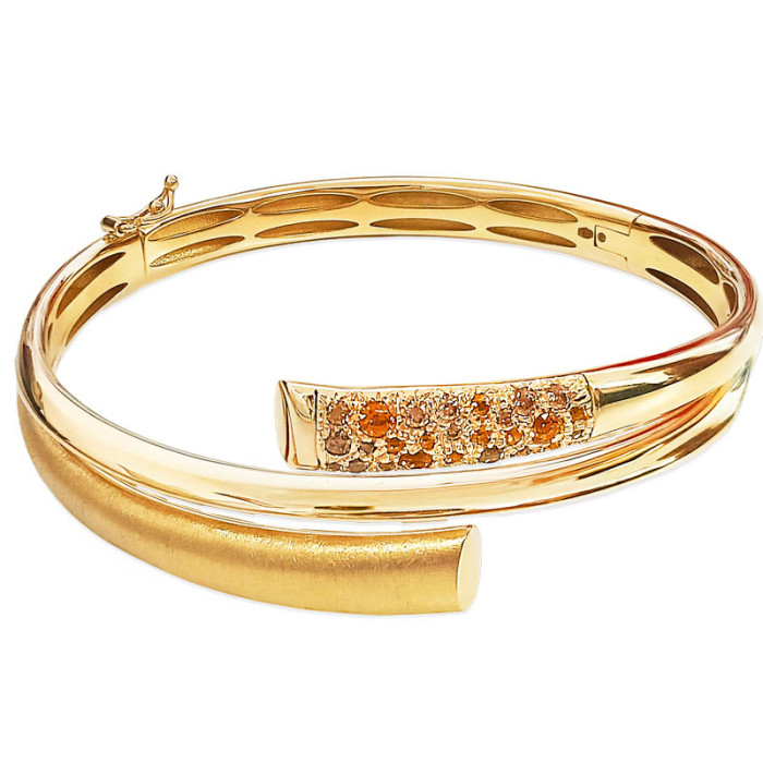 Złota bransoletka 585 elegancka bangle sztywna z cyrkoniami