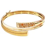 Złota bransoletka 585 elegancka bangle sztywna z cyrkoniami