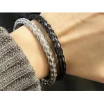 Elegancka czarna bransoletka sztywna pleciona bangle unisex