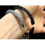 Elegancka czarna bransoletka sztywna pleciona bangle unisex